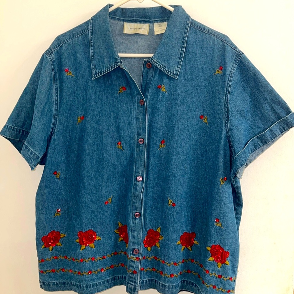Vintage Lemon-Grass, 100% cotton, XL blue denim-color